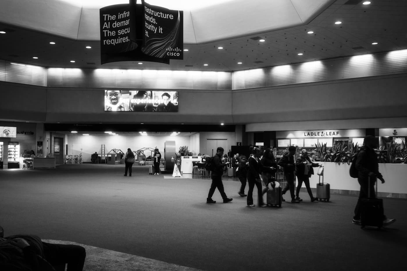 Airport terminal passengers travelling with luggage